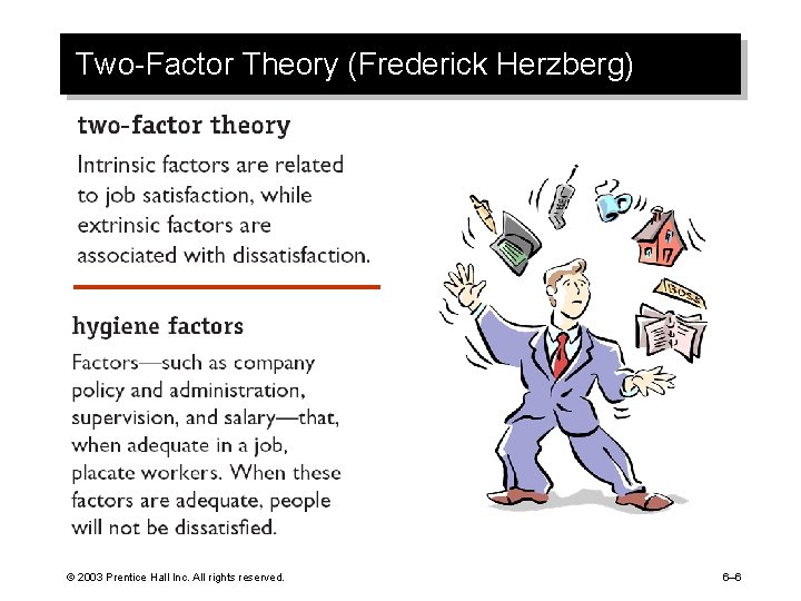 Two-Factor Theory (Frederick Herzberg) © 2003 Prentice Hall Inc. All rights reserved. 6– 6