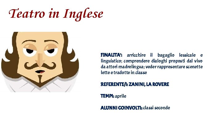 Teatro in Inglese FINALITA’: arricchire il bagaglio lessicale e linguistico; comprendere dialoghi proposti dal