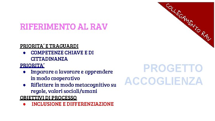 CO LL EG RIFERIMENTO AL RAV PRIORITA’ E TRAGUARDI ● COMPETENZE CHIAVE E DI