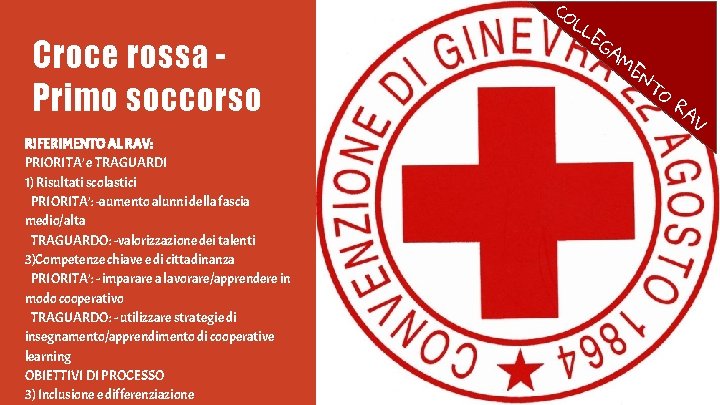 Croce rossa Primo soccorso RIFERIMENTO AL RAV: PRIORITA’ e TRAGUARDI 1) Risultati scolastici PRIORITA’: