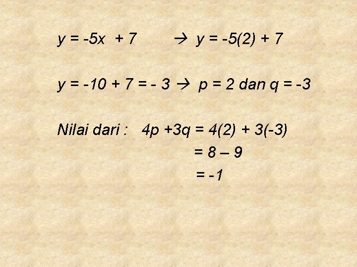 y = -5 x + 7 y = -5(2) + 7 y = -10