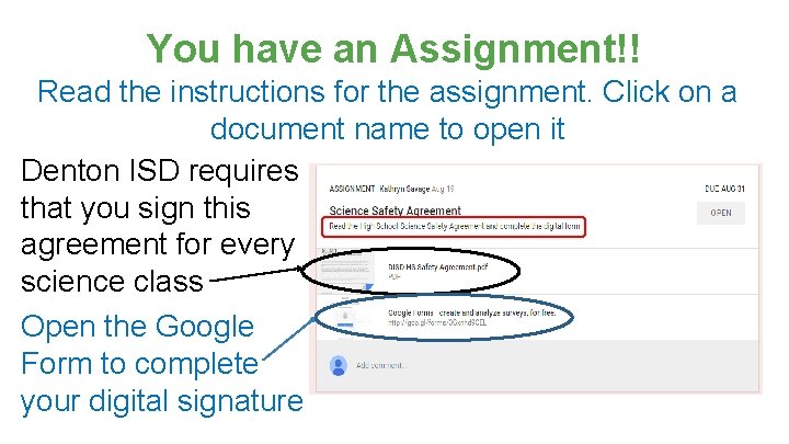 You have an Assignment!! Read the instructions for the assignment. Click on a document