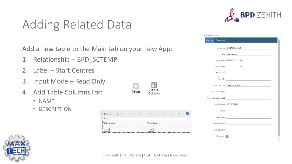 Adding Related Data Add a new table to the Main tab on your new