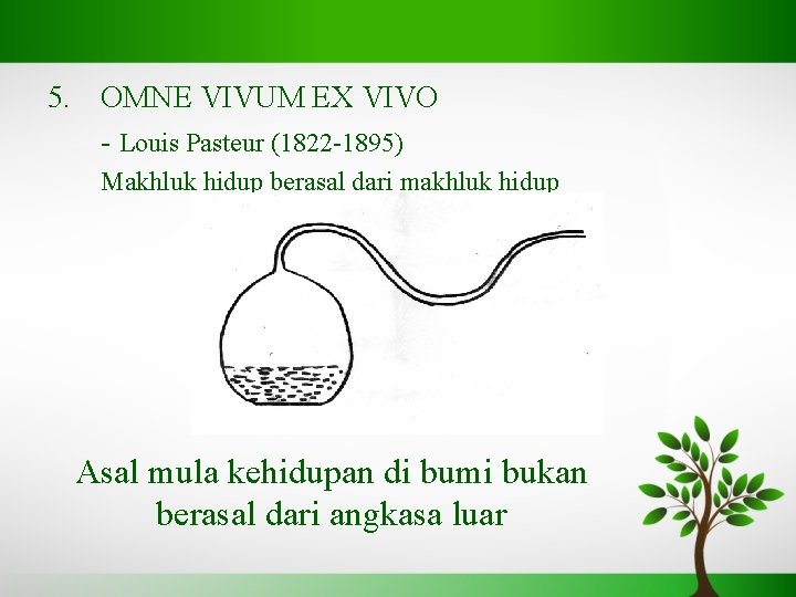 5. OMNE VIVUM EX VIVO - Louis Pasteur (1822 -1895) Makhluk hidup berasal dari