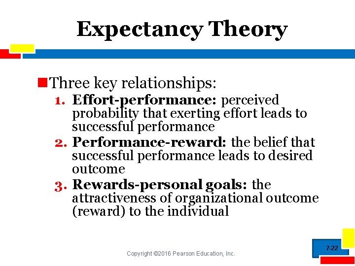 Expectancy Theory n. Three key relationships: 1. Effort-performance: perceived probability that exerting effort leads