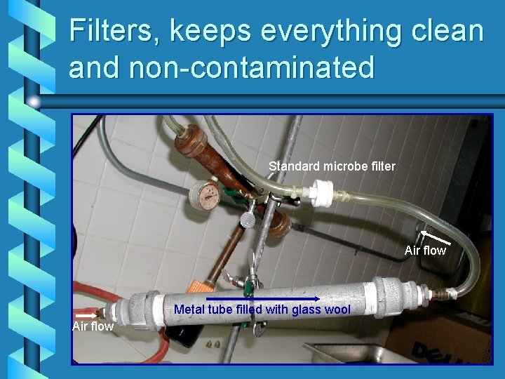 Filters, keeps everything clean and non-contaminated Standard microbe filter Air flow Metal tube filled