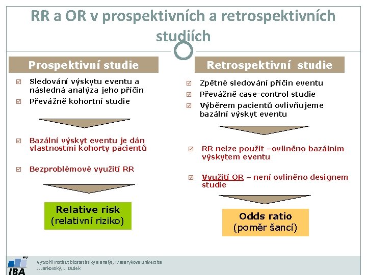 RR a OR v prospektivních a retrospektivních studiích Prospektivní studie þ Sledování výskytu eventu