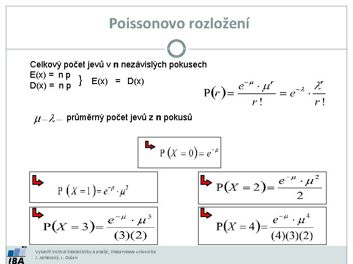 Poissonovo rozložení Celkový počet jevů v n nezávislých pokusech E(x) = n p }