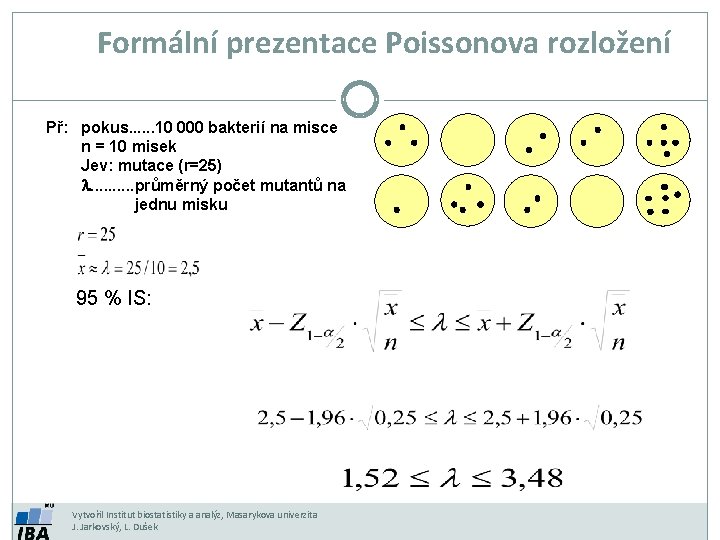 Formální prezentace Poissonova rozložení Př: pokus. . . 10 000 bakterií na misce n