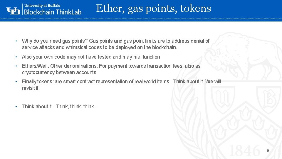 Ether, gas points, tokens • Why do you need gas points? Gas points and