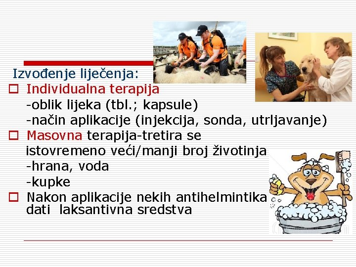 Izvođenje liječenja: o Individualna terapija -oblik lijeka (tbl. ; kapsule) -način aplikacije (injekcija, sonda,