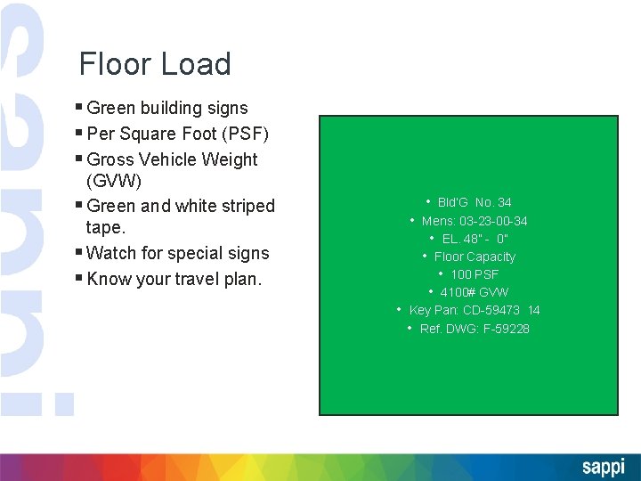 Floor Load § Green building signs § Per Square Foot (PSF) § Gross Vehicle
