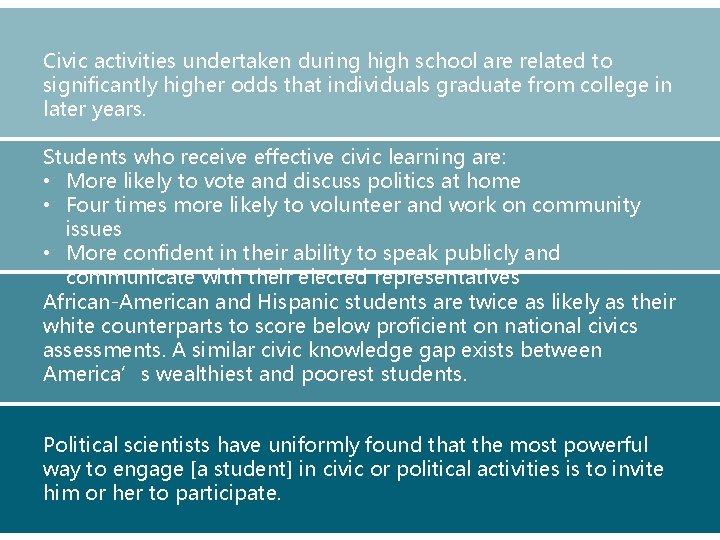 Civic activities undertaken during high school are related to significantly higher odds that individuals