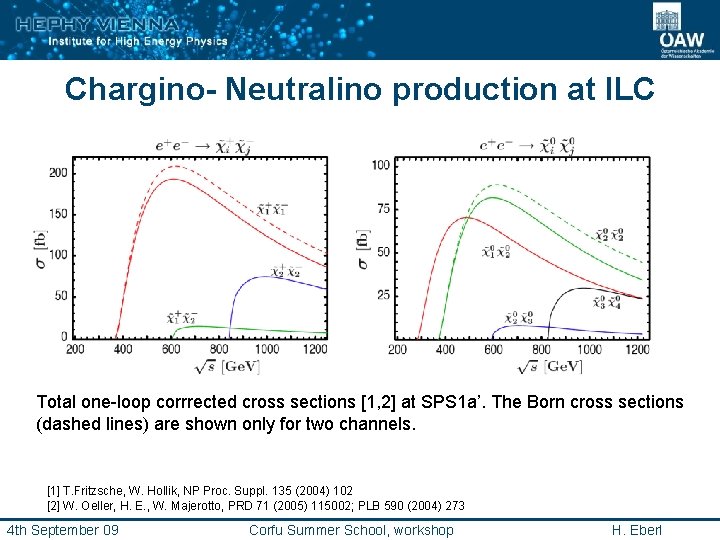 Chargino- Neutralino production at ILC Total one-loop corrrected cross sections [1, 2] at SPS