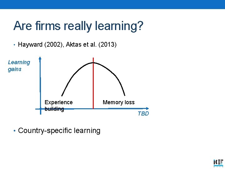 Are firms really learning? • Hayward (2002), Aktas et al. (2013) Learning gains Experience