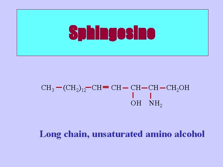 Sphingosine CH 3 (CH 2)12 CH CH OH NH 2 CH 2 OH Long