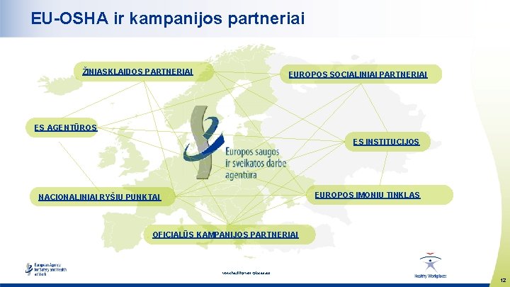 EU-OSHA ir kampanijos partneriai ŽINIASKLAIDOS PARTNERIAI EUROPOS SOCIALINIAI PARTNERIAI ES AGENTŪROS ES INSTITUCIJOS EUROPOS