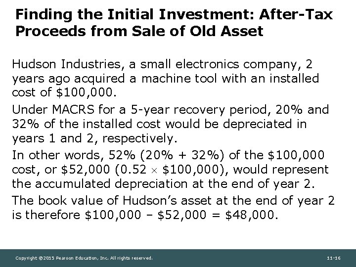 Finding the Initial Investment: After-Tax Proceeds from Sale of Old Asset Hudson Industries, a