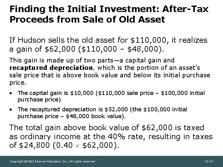 Finding the Initial Investment: After-Tax Proceeds from Sale of Old Asset If Hudson sells