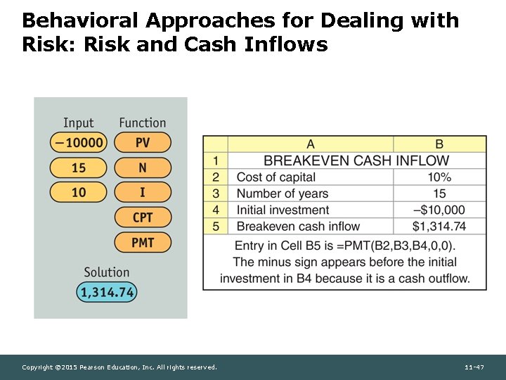 Behavioral Approaches for Dealing with Risk: Risk and Cash Inflows Copyright © 2015 Pearson