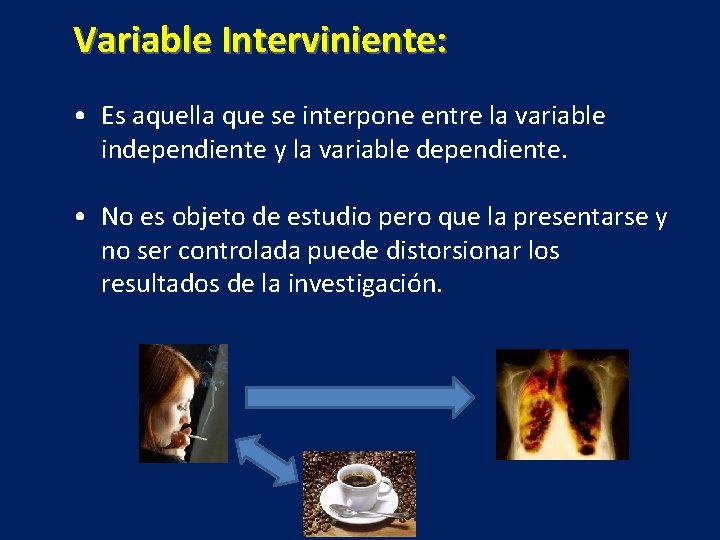 Variable Interviniente: • Es aquella que se interpone entre la variable independiente y la