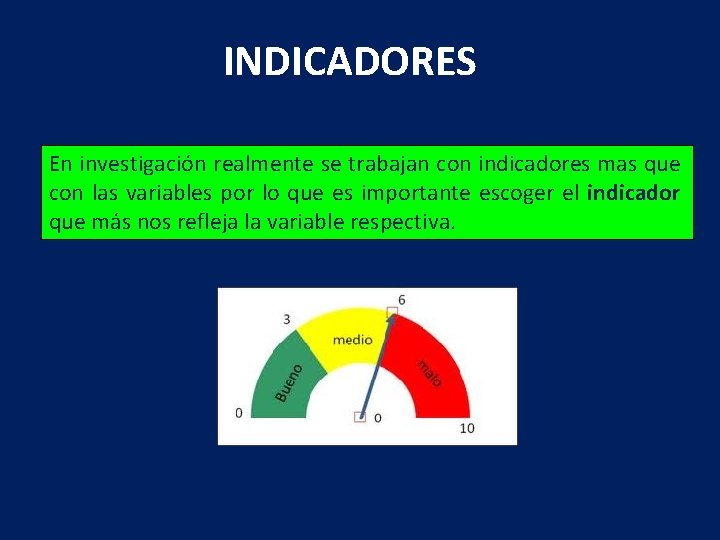 INDICADORES En investigación realmente se trabajan con indicadores mas que con las variables por