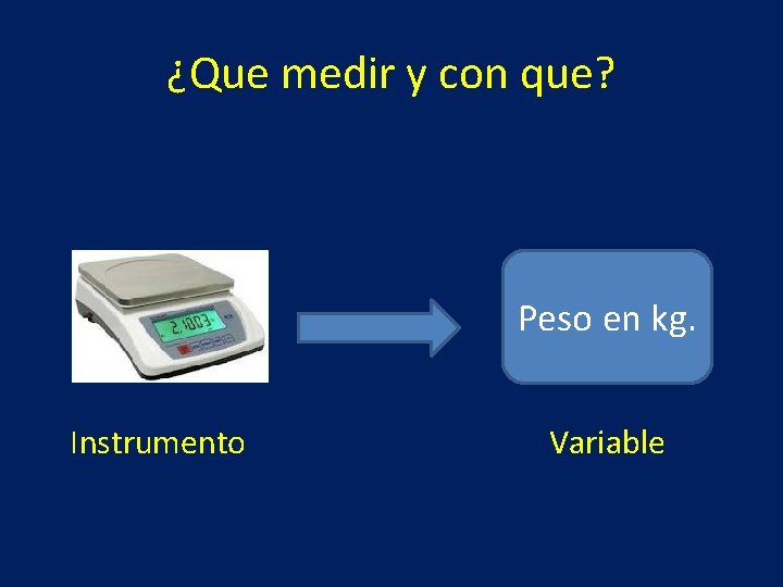 ¿Que medir y con que? Peso en kg. Instrumento Variable 