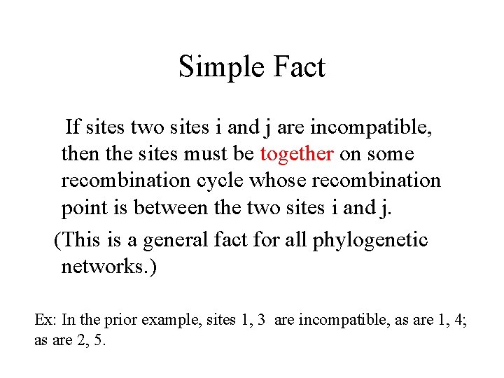 Simple Fact If sites two sites i and j are incompatible, then the sites