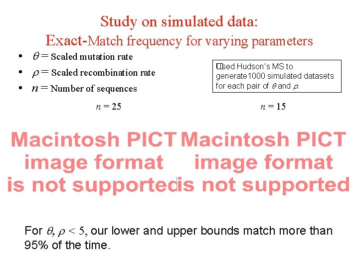 Study on simulated data: Exact-Match frequency for varying parameters • = Scaled mutation rate