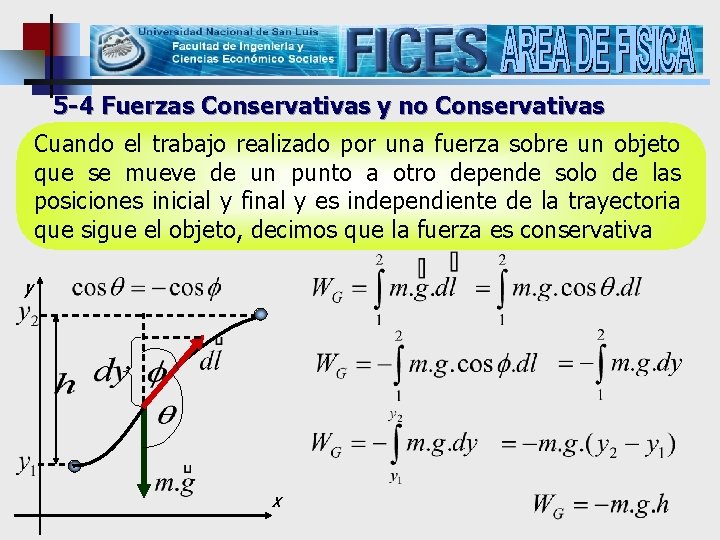 5 -4 Fuerzas Conservativas y no Conservativas Cuando el trabajo realizado por una fuerza