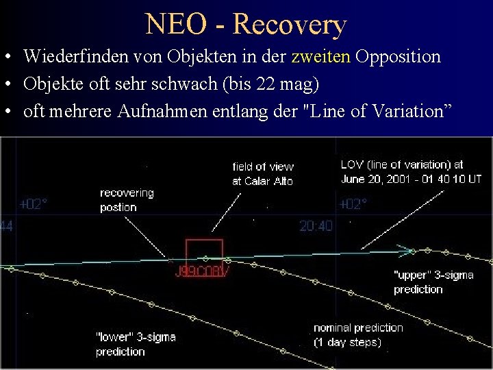 NEO - Recovery • Wiederfinden von Objekten in der zweiten Opposition • Objekte oft