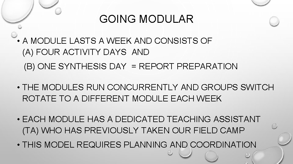 GOING MODULAR • A MODULE LASTS A WEEK AND CONSISTS OF (A) FOUR ACTIVITY