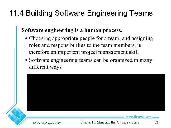 11. 4 Building Software Engineering Teams Software engineering is a human process. • Choosing