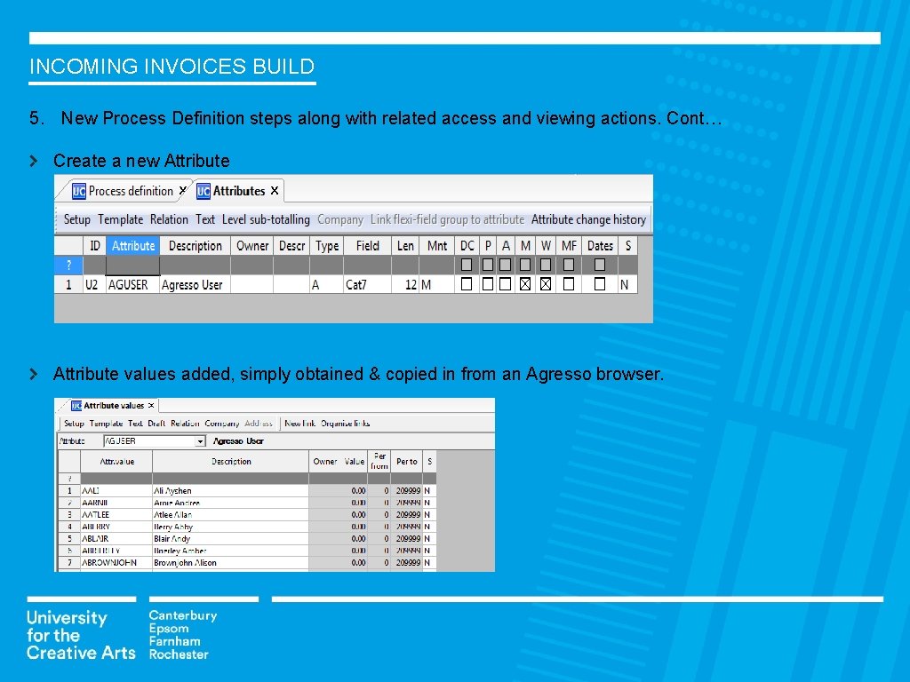 INCOMING INVOICES BUILD 5. New Process Definition steps along with related access and viewing