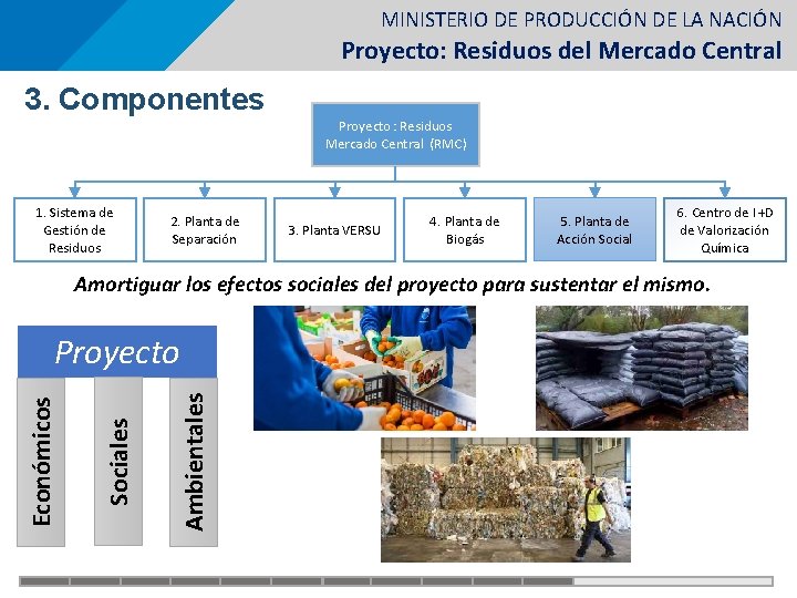 MINISTERIO DE PRODUCCIÓN DE LA NACIÓN Proyecto: Residuos del Mercado Central 3. Componentes Proyecto