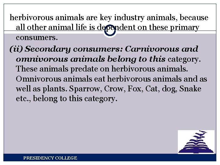 herbivorous animals are key industry animals, because all other animal life is dependent on