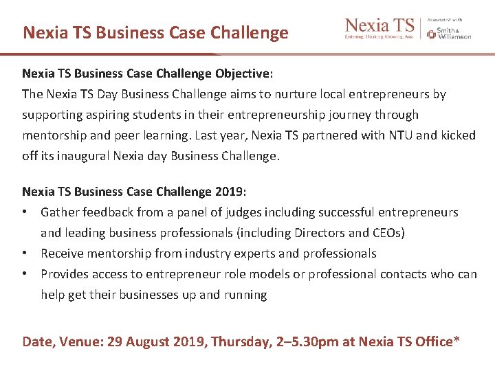 Nexia TS Business Case Challenge Objective: The Nexia TS Day Business Challenge aims to