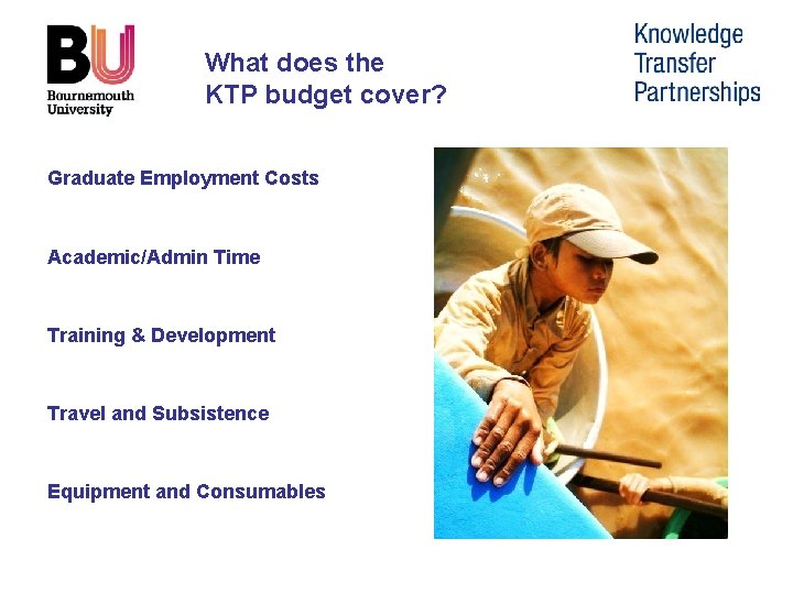 What does the KTP budget cover? Graduate Employment Costs Academic/Admin Time Training & Development