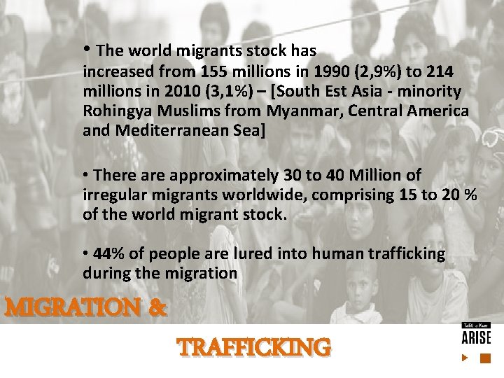  • The world migrants stock has increased from 155 millions in 1990 (2,