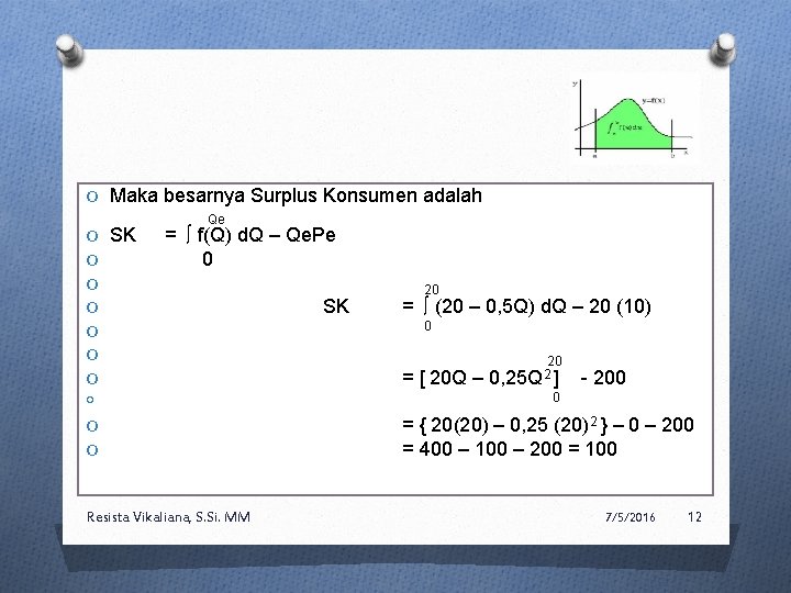 O Maka besarnya Surplus Konsumen adalah Qe O SK = ∫ f(Q) d. Q