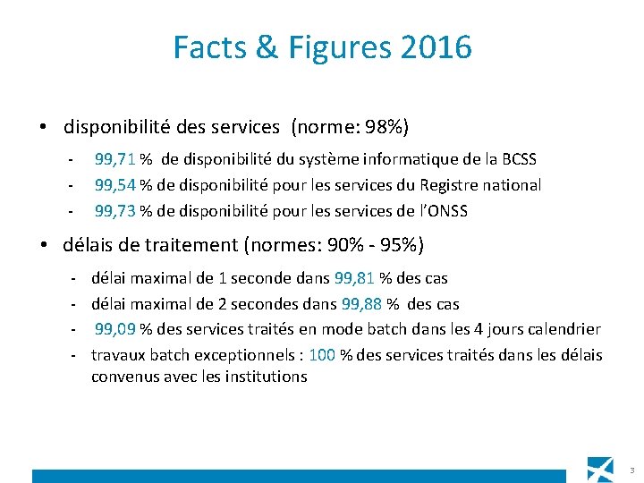 Facts & Figures 2016 • disponibilité des services (norme: 98%) - 99, 71 %