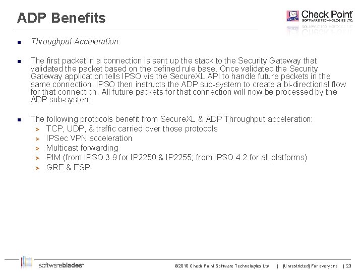 ADP Benefits n Throughput Acceleration: n The first packet in a connection is sent