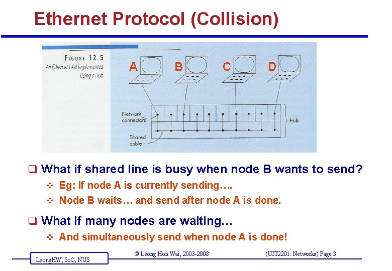 Ethernet Protocol (Collision) A B C D q What if shared line is busy