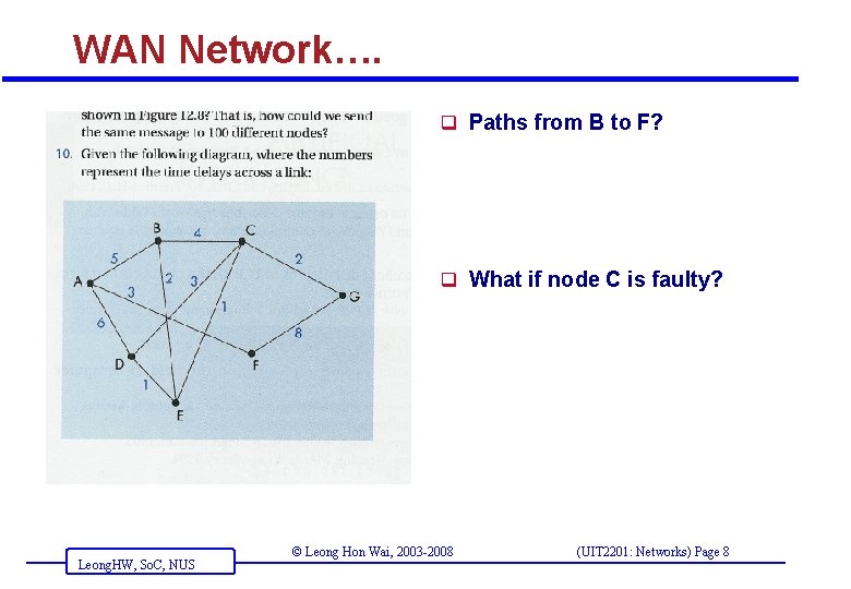 WAN Network…. q Paths from B to F? q What if node C is
