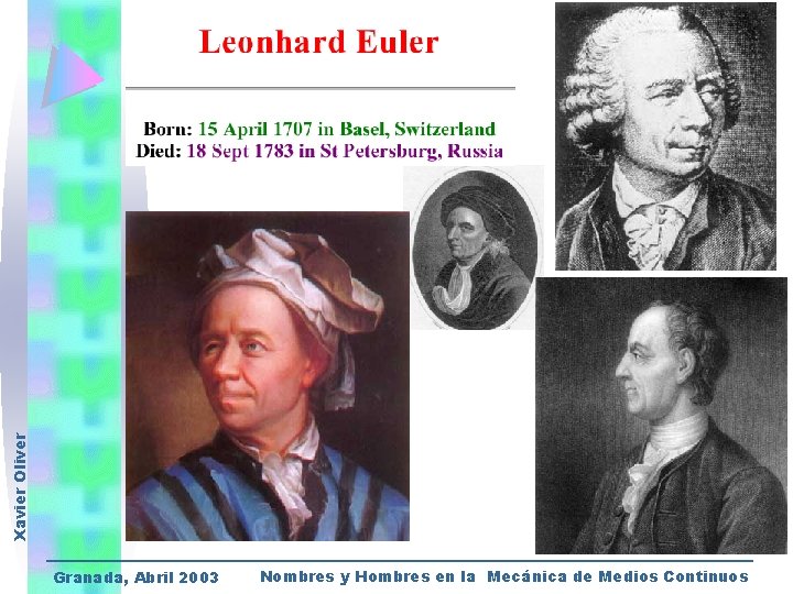 Xavier Oliver Granada, Abril 2003 Nombres y Hombres en la Mecánica de Medios Continuos