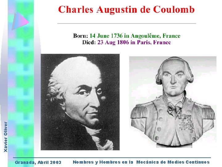 Xavier Oliver Granada, Abril 2003 Nombres y Hombres en la Mecánica de Medios Continuos