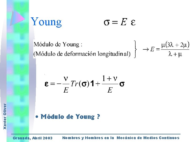 Xavier Oliver Young • Módulo de Young ? Granada, Abril 2003 Nombres y Hombres