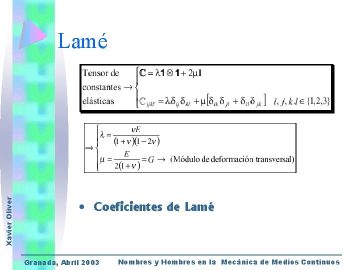 Xavier Oliver Lamé • Coeficientes de Lamé Granada, Abril 2003 Nombres y Hombres en