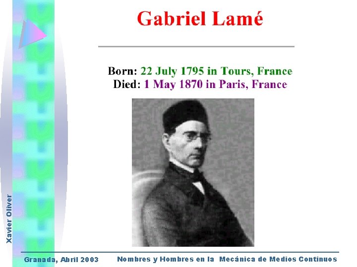 Xavier Oliver Granada, Abril 2003 Nombres y Hombres en la Mecánica de Medios Continuos