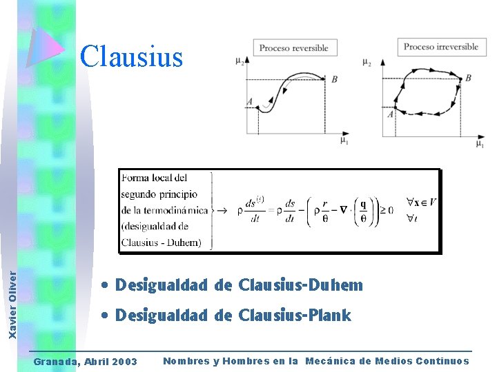 Xavier Oliver Clausius • Desigualdad de Clausius-Duhem • Desigualdad de Clausius-Plank Granada, Abril 2003